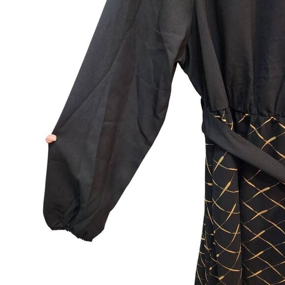 Bloomchic made for curves black dress with metallic gold design belted XL 14-16 - Picture 6 of 11